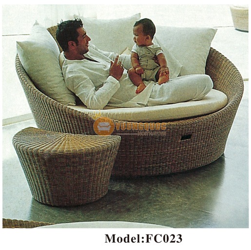 Bộ bàn ghế nhựa giả mây dáng giường cao cấp ZXFC023